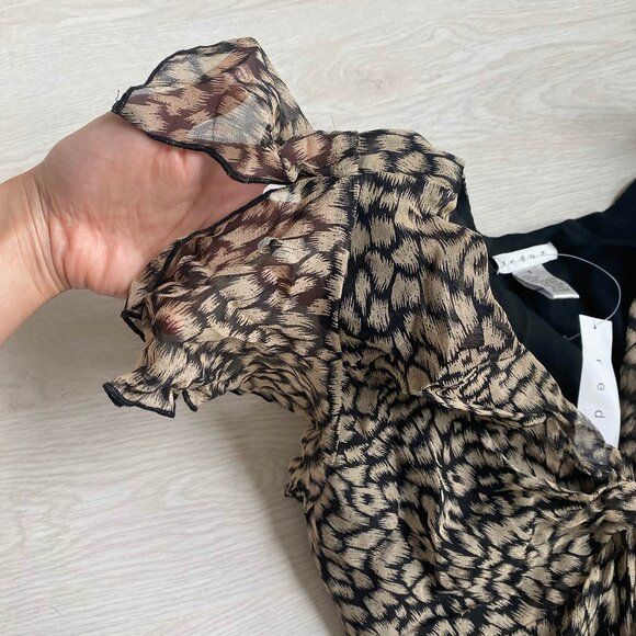 NWT Redux Y2K 100% Silk Flutter Sleeve Asymmetric Midi Dress Size 6 Forest Fairy - Picture 4 of 9